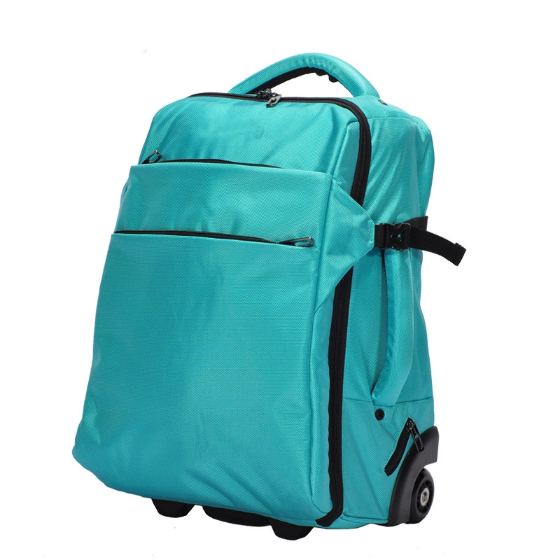 Water Resistant Carry-on Trolley Luggage Business Backpack with 2 Wheels and Laptop Holder