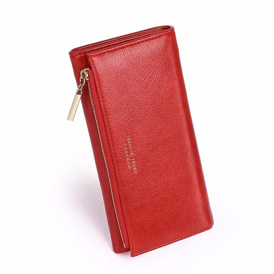 Personalizado de alta qualidade PU Couro Mulheres Moda Zíper Bolsa Longa Carteira de Couro com Pulseira Mulheres Europa Mercado ODM Fábrica OEM